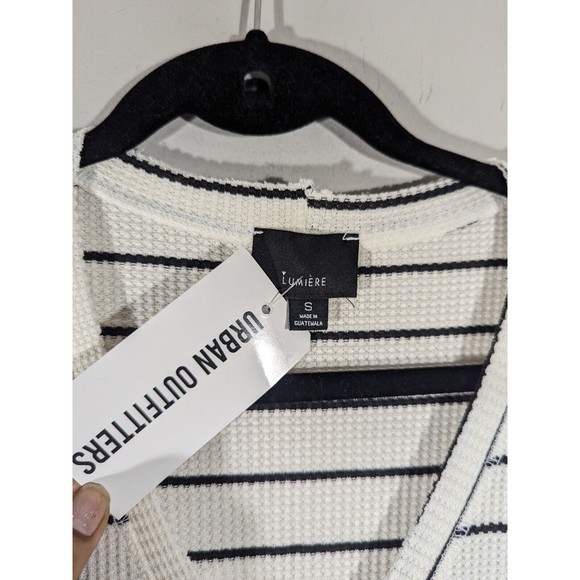 NWT‎ Lumiere Urban Outfitters Stripe Long Sleeve Waffle Knit Top Women Size S - Picture 5 of 6